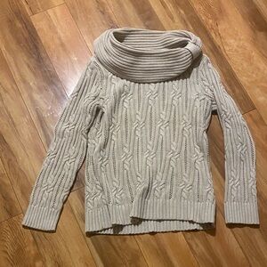White House Black Market Cable Knit Cowl Neck Sweater - Beige